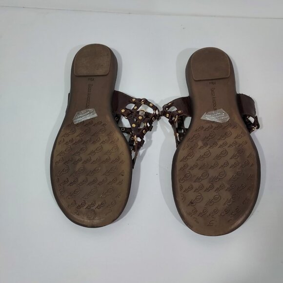Enzo Angiolini Gladiator Sandals Flip Flops Rivets Brown Gold Women Size 7.5 - Picture 8 of 9